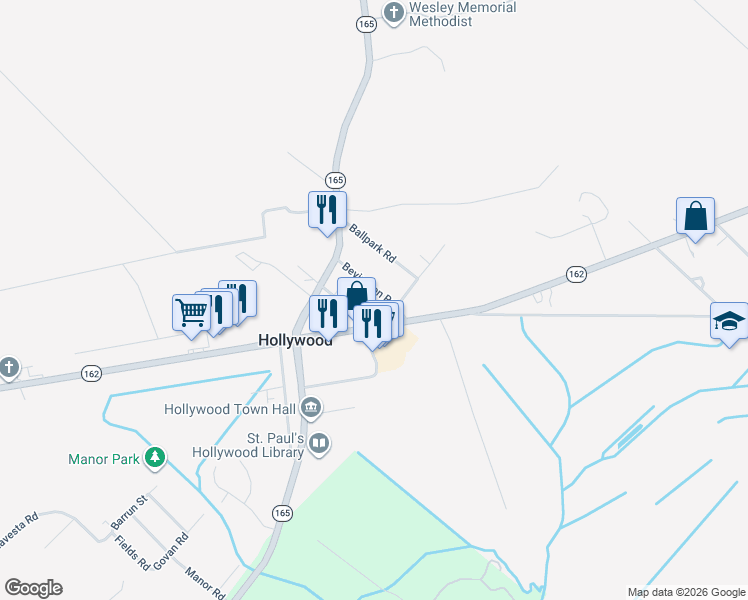 map of restaurants, bars, coffee shops, grocery stores, and more near 6225 Bevington Road in Hollywood