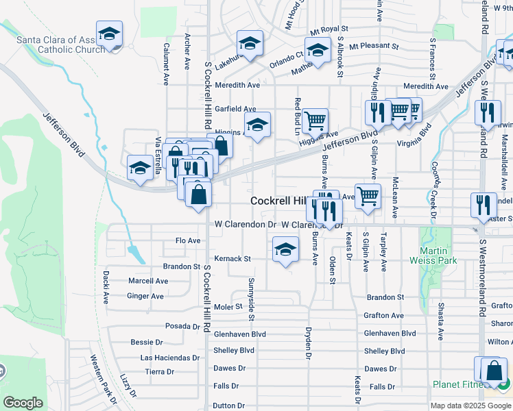 map of restaurants, bars, coffee shops, grocery stores, and more near 1000 Sunnyside Street in Dallas