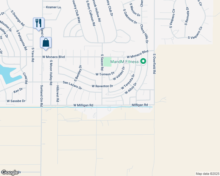map of restaurants, bars, coffee shops, grocery stores, and more near 8745 West Reventon Drive in Arizona City