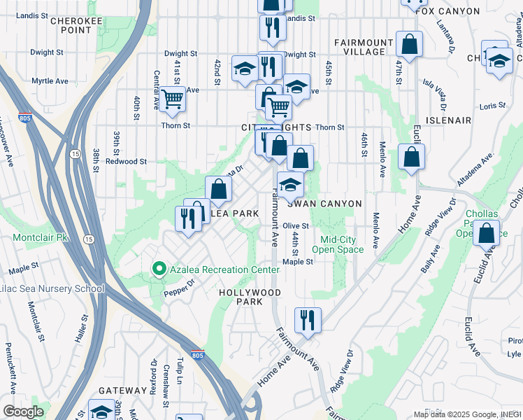 map of restaurants, bars, coffee shops, grocery stores, and more near 2843 Columbine Street in San Diego