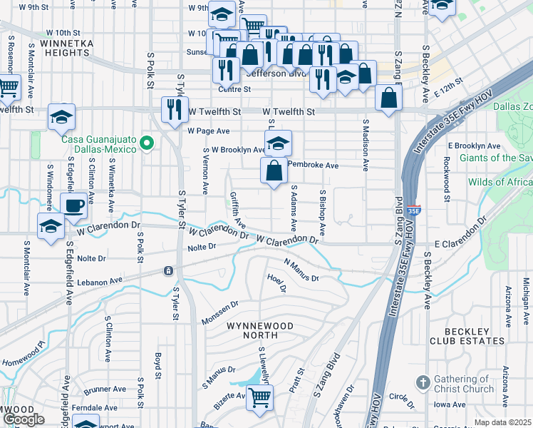 map of restaurants, bars, coffee shops, grocery stores, and more near 606 Brooks Avenue in Dallas