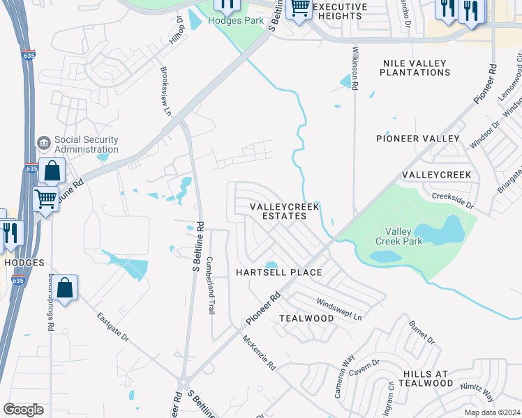 map of restaurants, bars, coffee shops, grocery stores, and more near 2104 Valley Falls Avenue in Mesquite