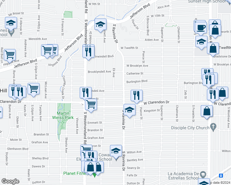 map of restaurants, bars, coffee shops, grocery stores, and more near 2926 Ivandell Avenue in Dallas