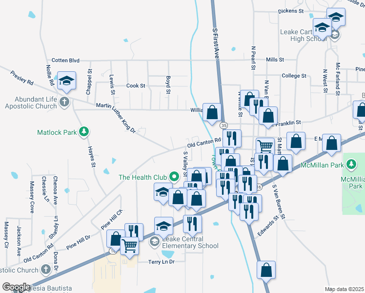 map of restaurants, bars, coffee shops, grocery stores, and more near 604 Pilgrim Rest Road in Carthage