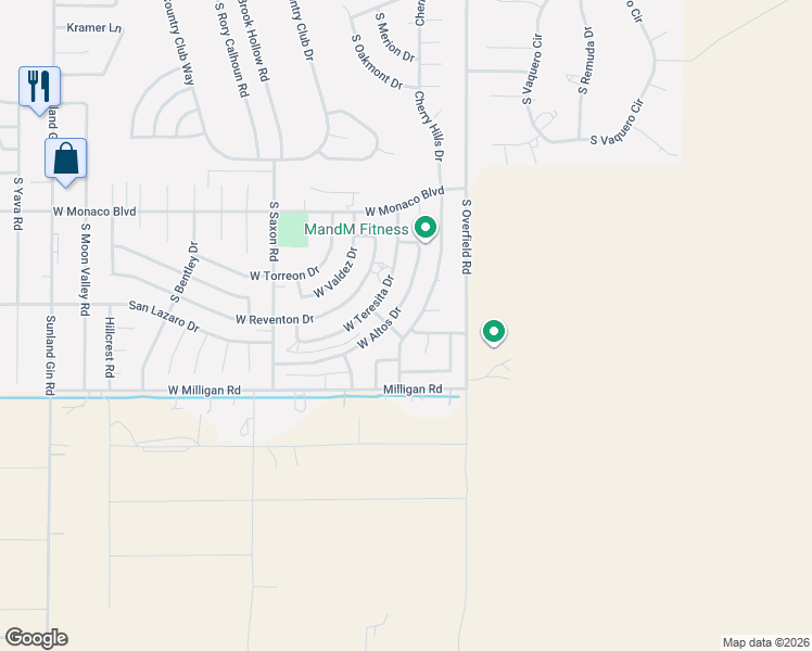 map of restaurants, bars, coffee shops, grocery stores, and more near 15864 South Cherry Hills Drive in Arizona City