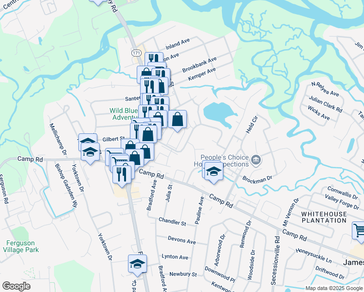 map of restaurants, bars, coffee shops, grocery stores, and more near 30A Rivers Point Row in Charleston