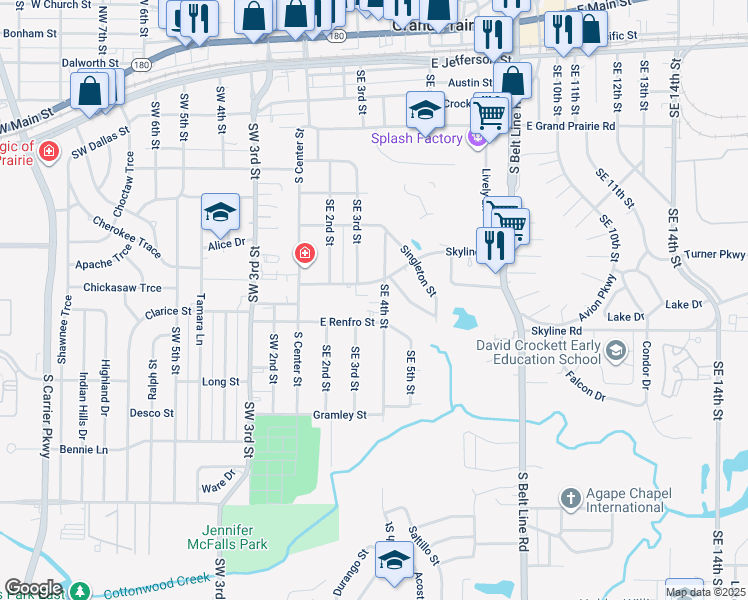 map of restaurants, bars, coffee shops, grocery stores, and more near 809 Southeast 4th Street in Grand Prairie