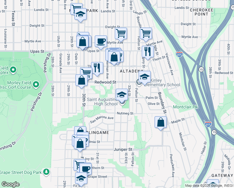 map of restaurants, bars, coffee shops, grocery stores, and more near in San Diego