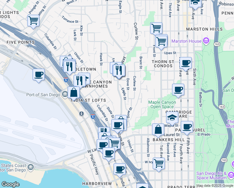 map of restaurants, bars, coffee shops, grocery stores, and more near 2948-54 Reynard Way in San Diego