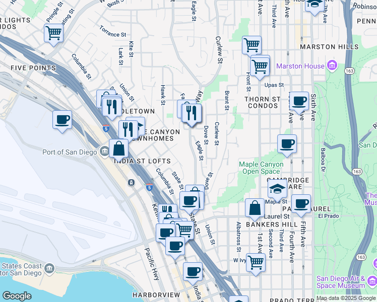 map of restaurants, bars, coffee shops, grocery stores, and more near 2948-54 Reynard Way in San Diego