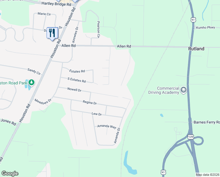 map of restaurants, bars, coffee shops, grocery stores, and more near 350 Browning Pointe Road in Macon