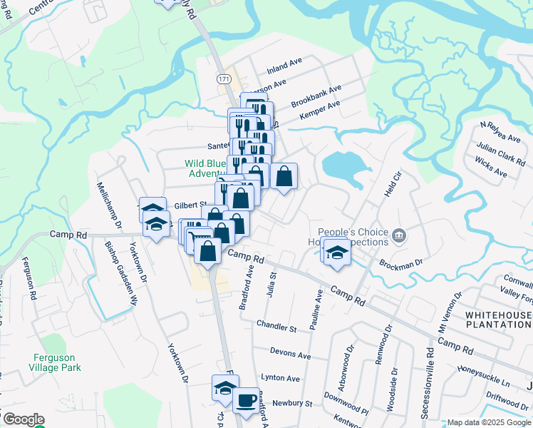 map of restaurants, bars, coffee shops, grocery stores, and more near 864 Folly Road in Charleston