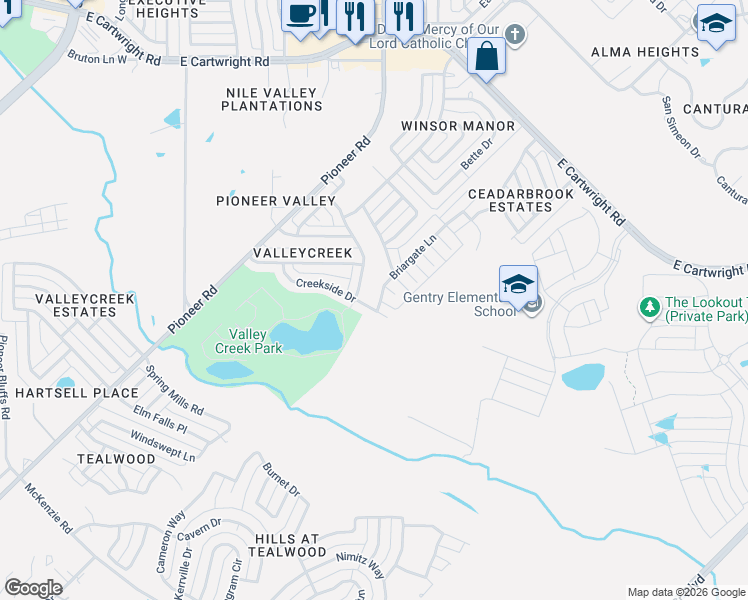 map of restaurants, bars, coffee shops, grocery stores, and more near 1026 Braewick Court in Mesquite