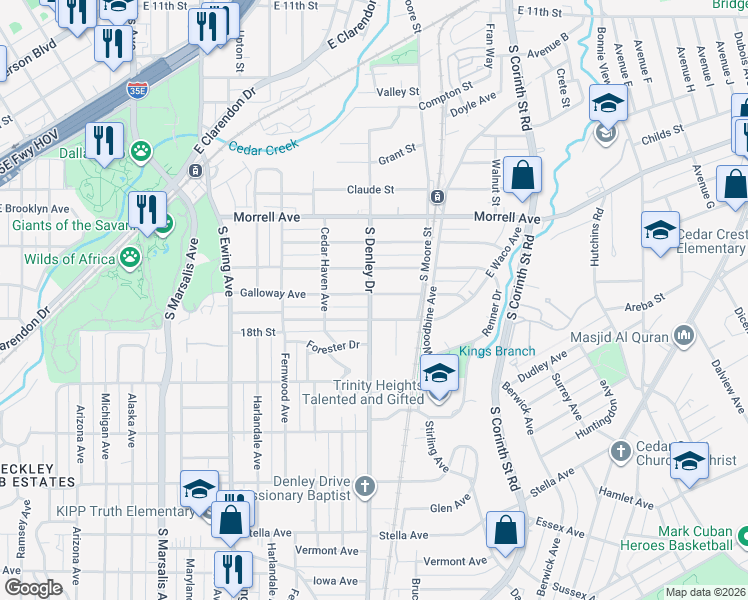 map of restaurants, bars, coffee shops, grocery stores, and more near 1302 Galloway Avenue in Dallas
