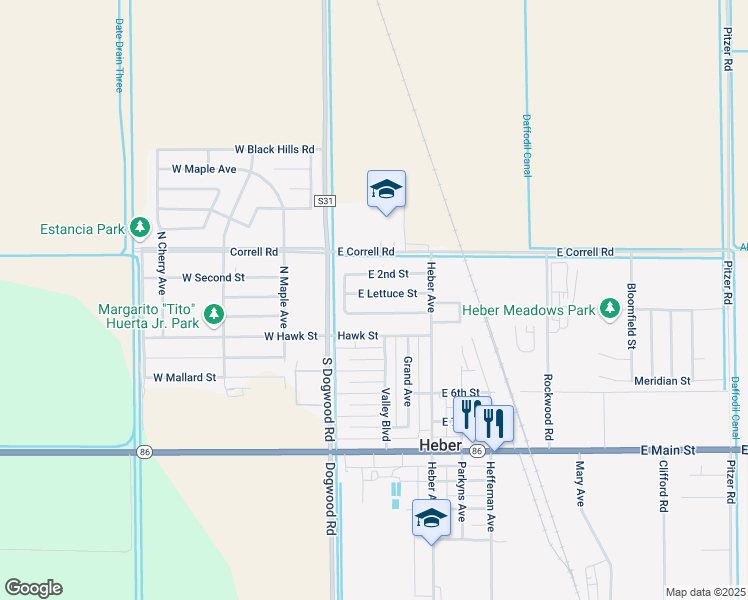 map of restaurants, bars, coffee shops, grocery stores, and more near 16 East Cantaloupe Street in Heber