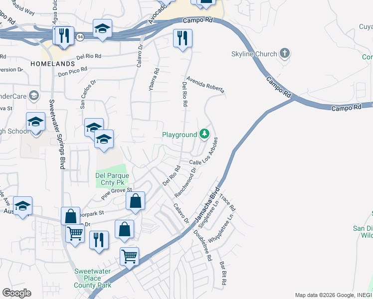 map of restaurants, bars, coffee shops, grocery stores, and more near 10812 Charing Cross Road in Spring Valley