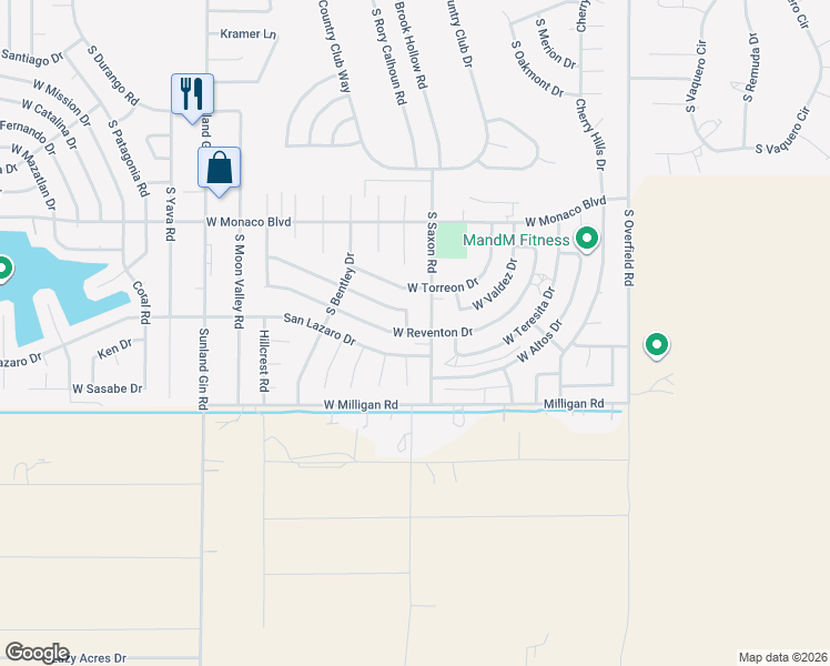 map of restaurants, bars, coffee shops, grocery stores, and more near 8881 W Reventon Dr in Arizona City