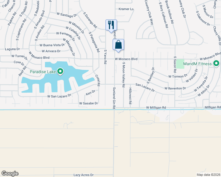 map of restaurants, bars, coffee shops, grocery stores, and more near 15820 South Sunland Gin Road in Arizona City
