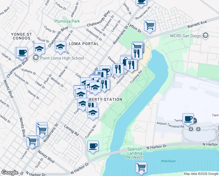 map of restaurants, bars, coffee shops, grocery stores, and more near 2468 Historic Decatur Road in San Diego