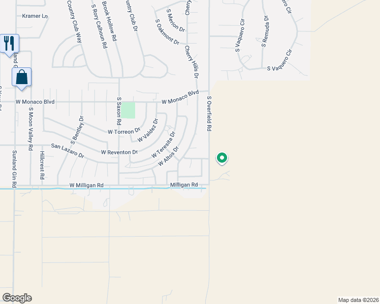 map of restaurants, bars, coffee shops, grocery stores, and more near 15864 South Cherry Hills Drive in Arizona City