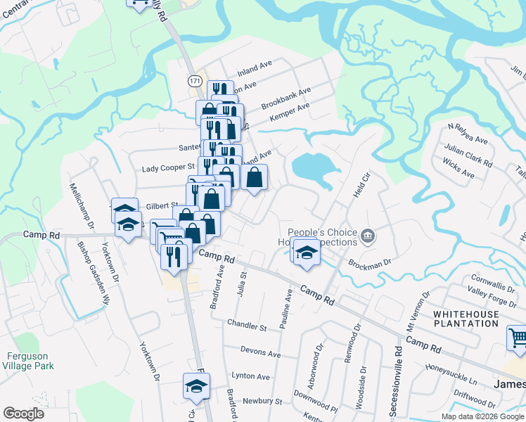 map of restaurants, bars, coffee shops, grocery stores, and more near 30A Rivers Point Row in Charleston