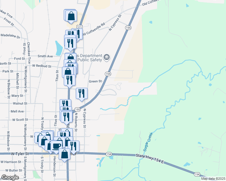 map of restaurants, bars, coffee shops, grocery stores, and more near 17 Evergreen Park Drive in Gilmer