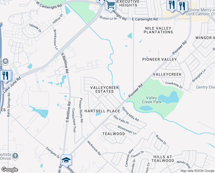 map of restaurants, bars, coffee shops, grocery stores, and more near 2209 Spring Mills Road in Mesquite