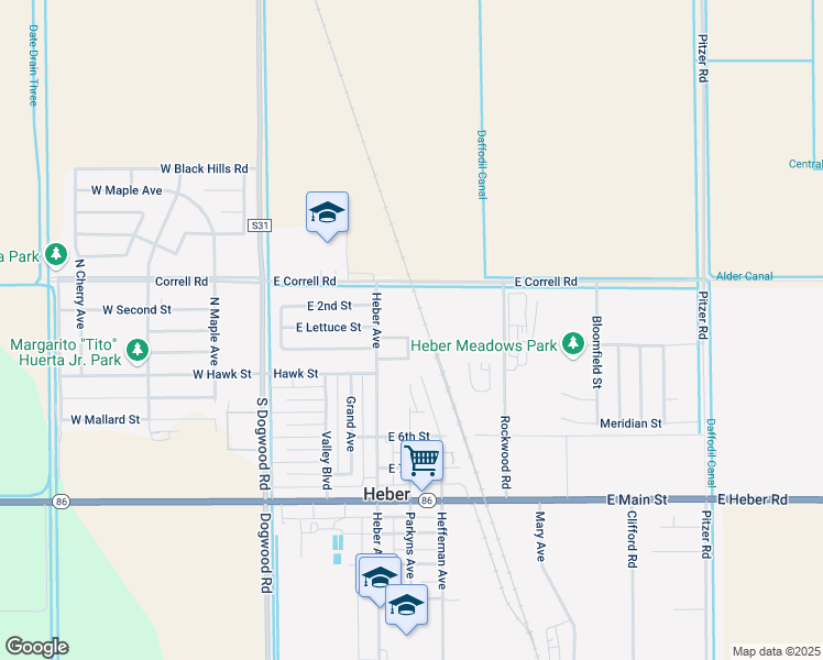 map of restaurants, bars, coffee shops, grocery stores, and more near 1165 Parkyns Avenue in Heber