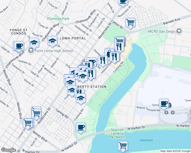 map of restaurants, bars, coffee shops, grocery stores, and more near 2468 Historic Decatur Road in San Diego
