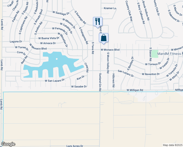 map of restaurants, bars, coffee shops, grocery stores, and more near 15873 Coral Road in Arizona City