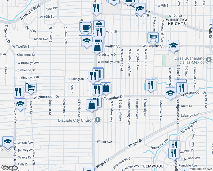 map of restaurants, bars, coffee shops, grocery stores, and more near 928 Hollywood Avenue in Dallas