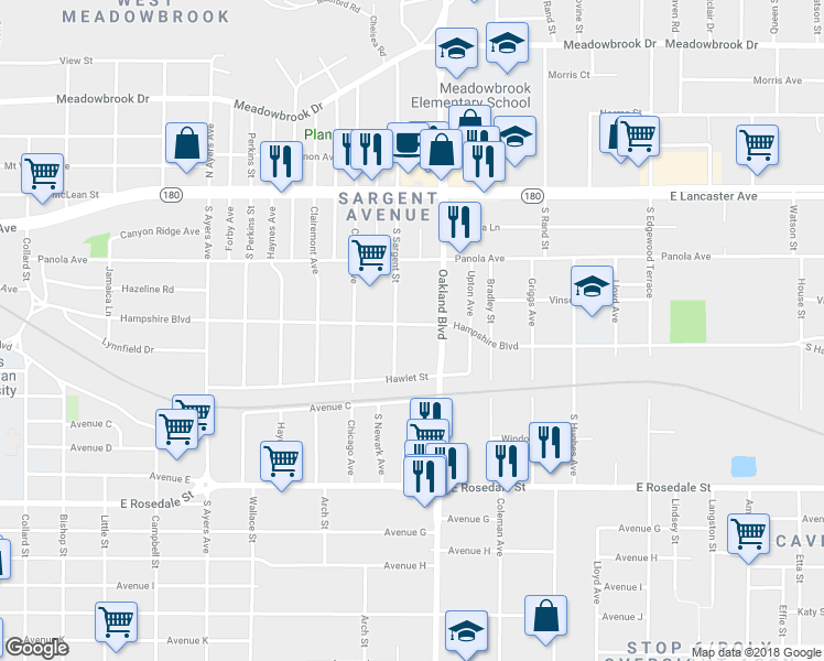map of restaurants, bars, coffee shops, grocery stores, and more near 4112 Hampshire Boulevard in Fort Worth