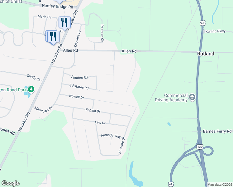 map of restaurants, bars, coffee shops, grocery stores, and more near 350 Browning Pointe Road in Macon