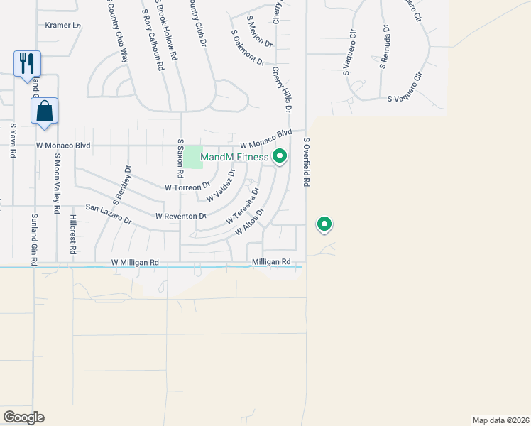 map of restaurants, bars, coffee shops, grocery stores, and more near 15864 South Cherry Hills Drive in Arizona City