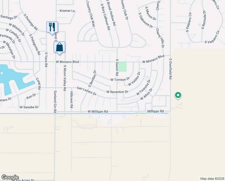 map of restaurants, bars, coffee shops, grocery stores, and more near 8881 West Reventon Drive in Arizona City