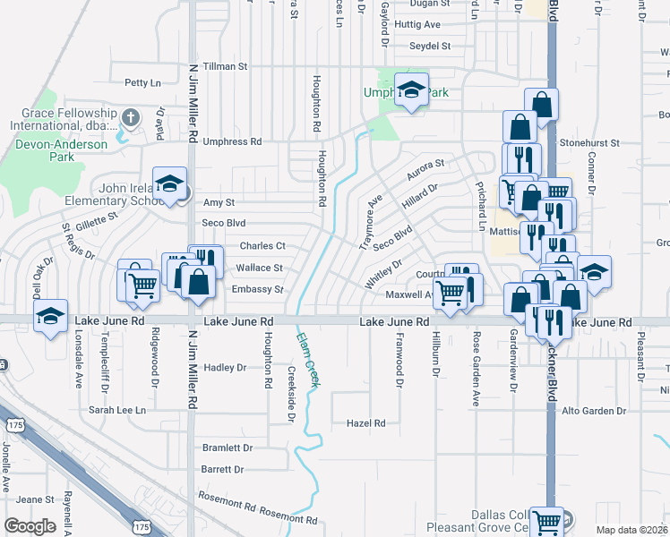 map of restaurants, bars, coffee shops, grocery stores, and more near 1339 Traymore Avenue in Dallas
