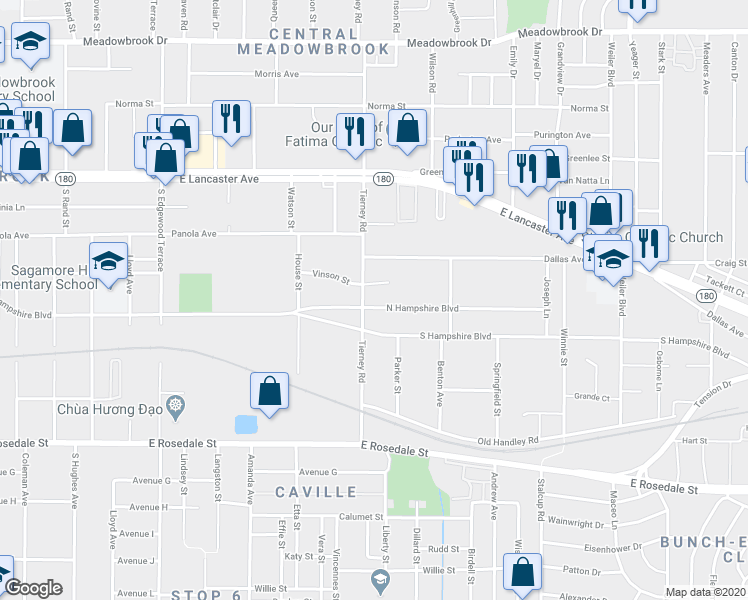 map of restaurants, bars, coffee shops, grocery stores, and more near 812 Tierney Road in Fort Worth