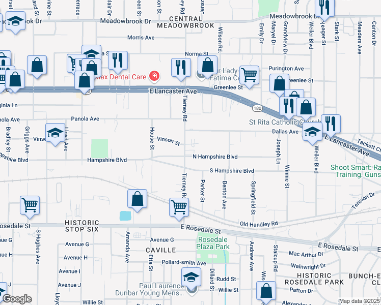 map of restaurants, bars, coffee shops, grocery stores, and more near 5117 North Hampshire Boulevard in Fort Worth