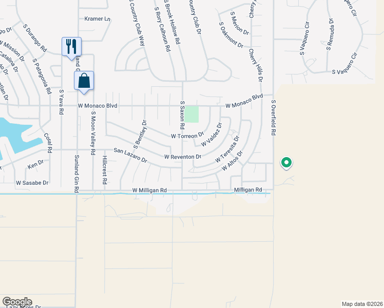 map of restaurants, bars, coffee shops, grocery stores, and more near 8745 West Reventon Drive in Arizona City