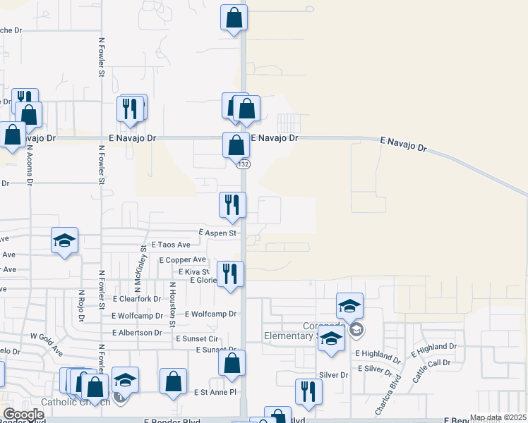 map of restaurants, bars, coffee shops, grocery stores, and more near 3320 North Dal Paso Street in Hobbs