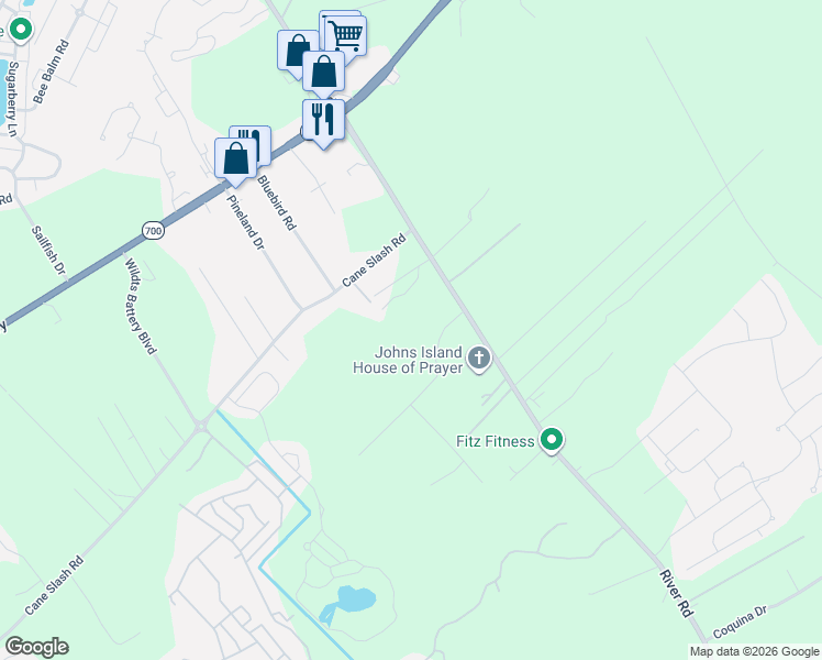 map of restaurants, bars, coffee shops, grocery stores, and more near 1946 River Road in Johns Island