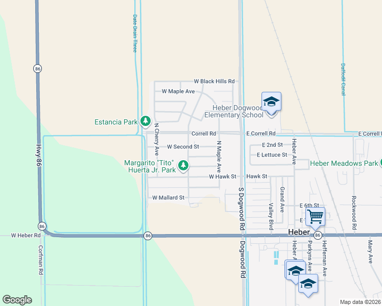 map of restaurants, bars, coffee shops, grocery stores, and more near 48 West Robin Street in Heber