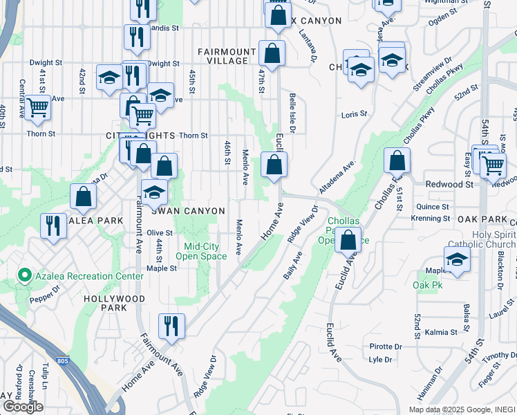 map of restaurants, bars, coffee shops, grocery stores, and more near 2877 47th Street in San Diego
