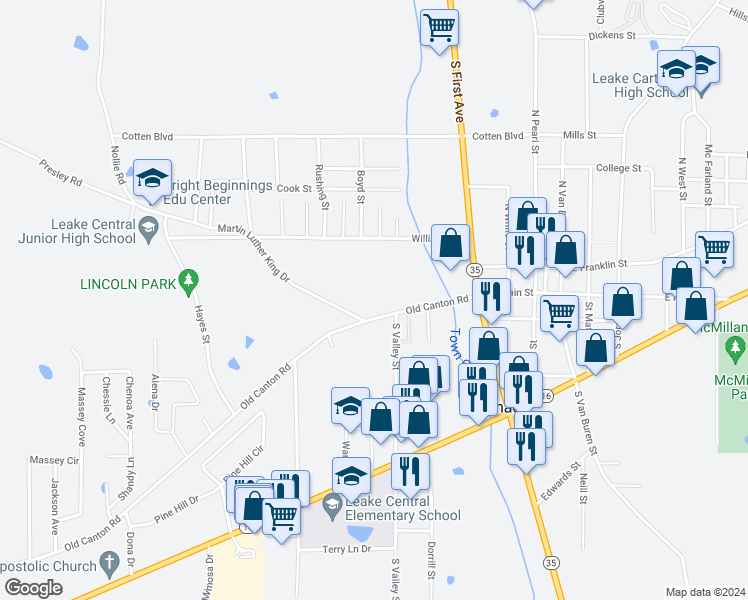 map of restaurants, bars, coffee shops, grocery stores, and more near 604 Pilgrim Rest Road in Carthage