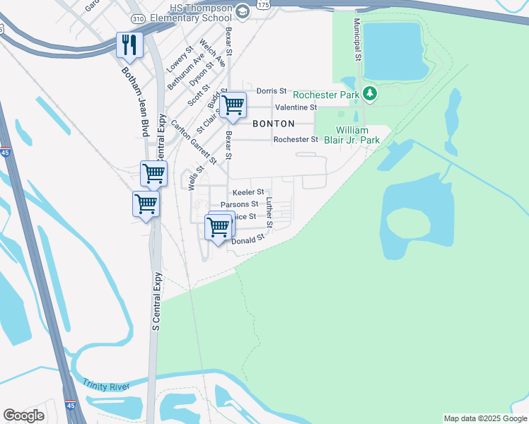 map of restaurants, bars, coffee shops, grocery stores, and more near 2727 Choice Street in Dallas