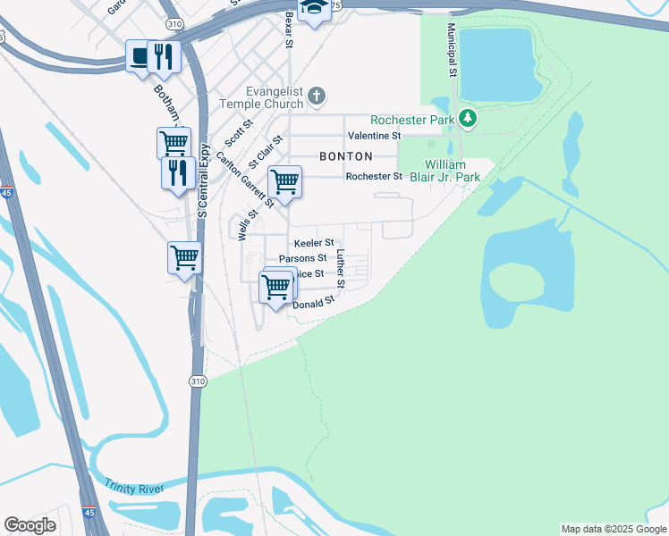 map of restaurants, bars, coffee shops, grocery stores, and more near 2727 Choice Street in Dallas