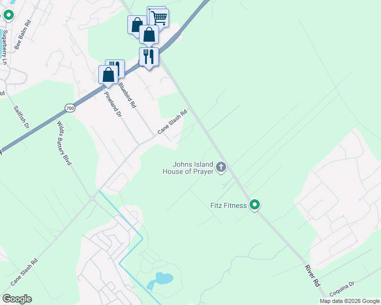 map of restaurants, bars, coffee shops, grocery stores, and more near 1946 River Road in Johns Island