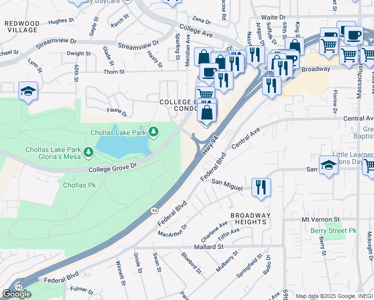 map of restaurants, bars, coffee shops, grocery stores, and more near 6333 College Grove Way in San Diego