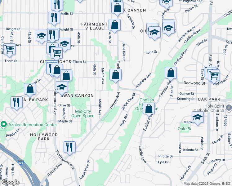 map of restaurants, bars, coffee shops, grocery stores, and more near 2877 47th Street in San Diego