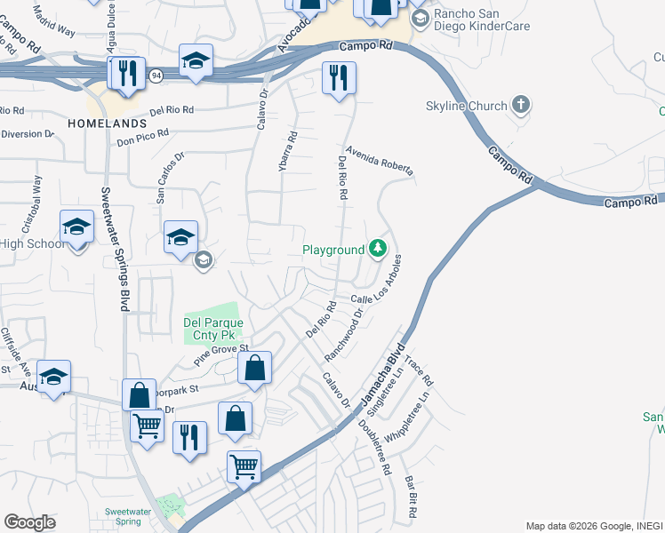 map of restaurants, bars, coffee shops, grocery stores, and more near 10812 Charing Cross Road in Spring Valley